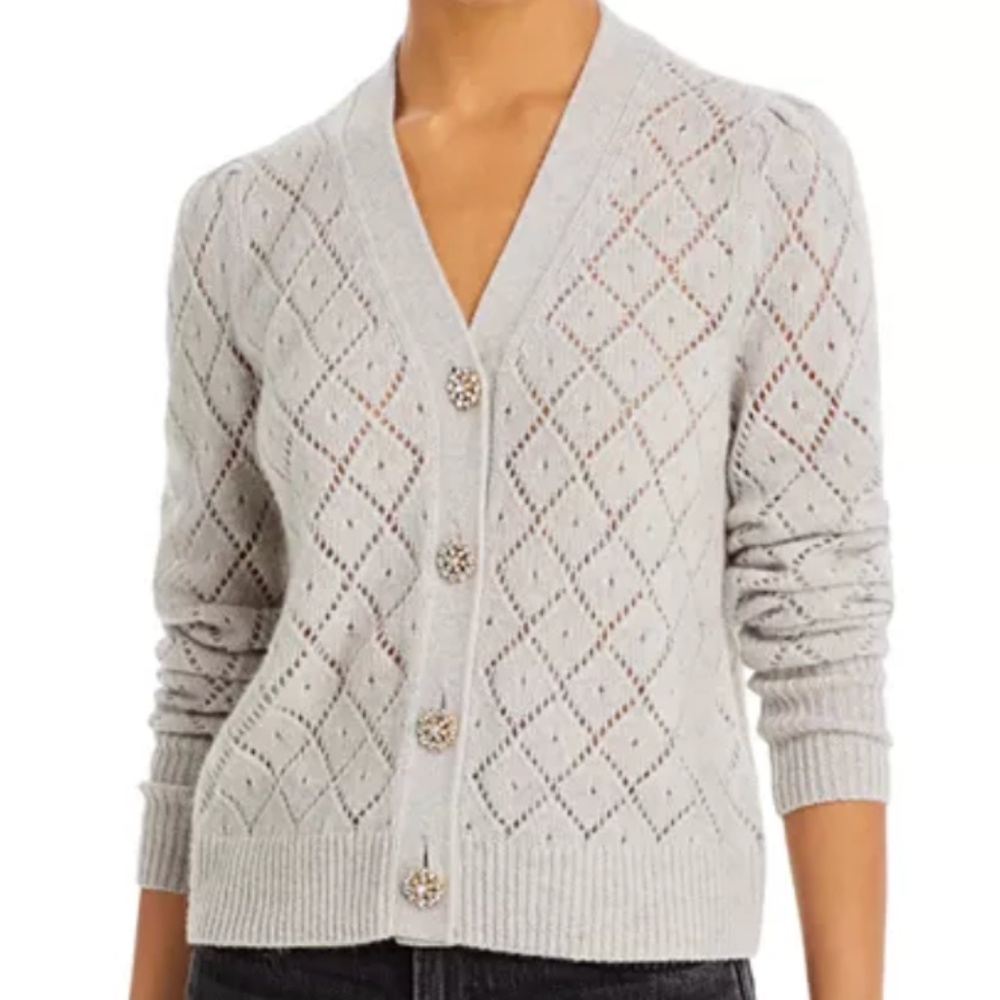 C by Bloomingdale's Cashmere Diamond Pointelle Button Cardigan SMALL PRICE FIRM